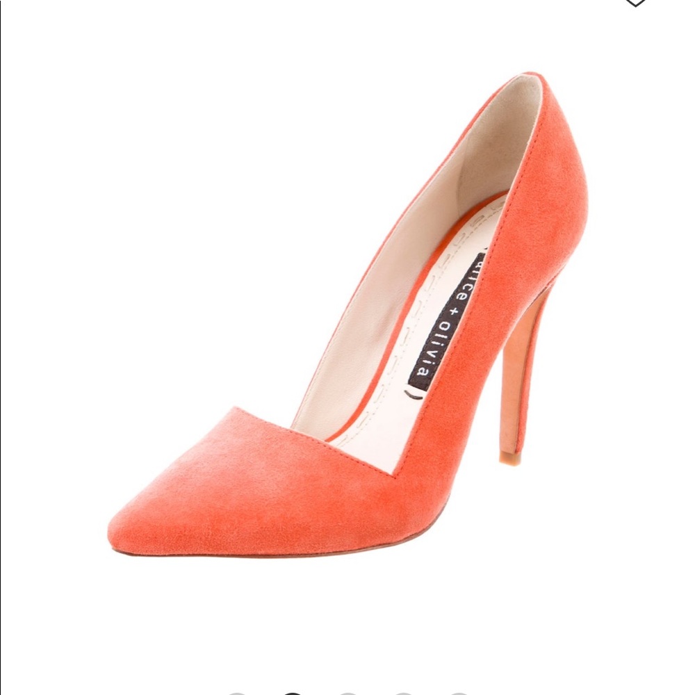 Coral Suede Alice + Olivia Pointed Toe Pumps